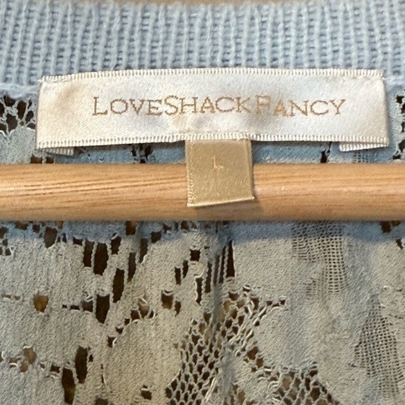 Love Shack Fancy Brandy Lace Long Sleeve Wool Cotton Cardigan Blue Large - Picture 5 of 8